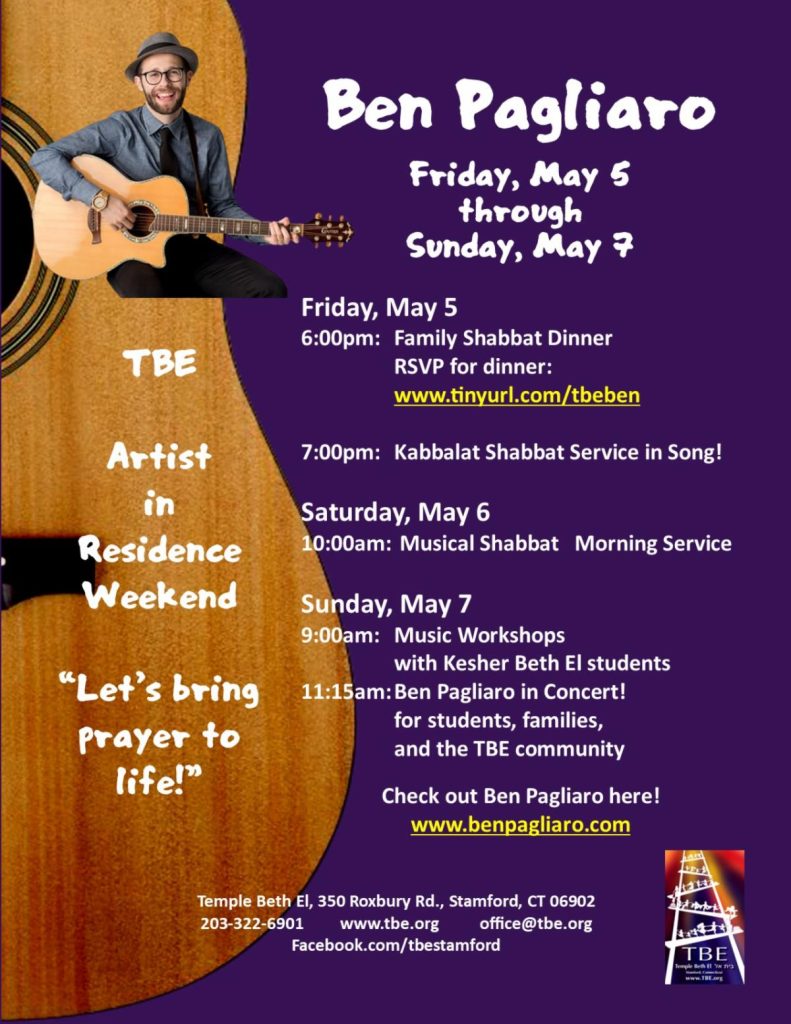 Musical Shabbat with Ben Pagliaro @ Temple Beth El