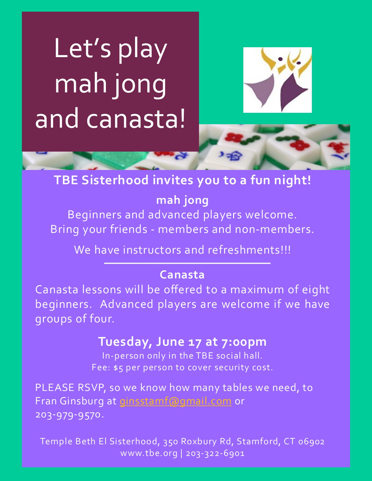 Sisterhood Mah Jong and Canasta @ Temple Beth El