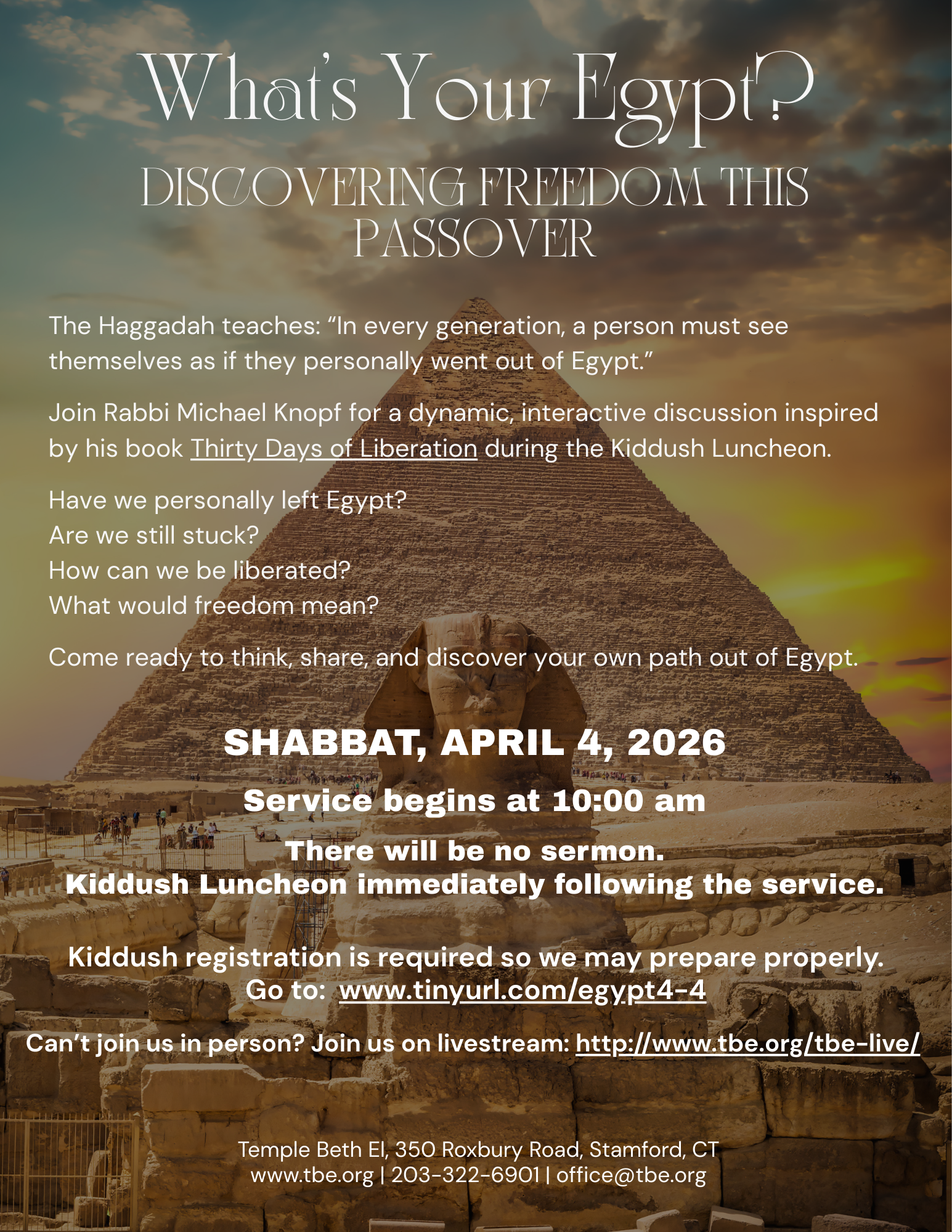 What's Your Egypt? Shabbat & Kiddush Luncheon